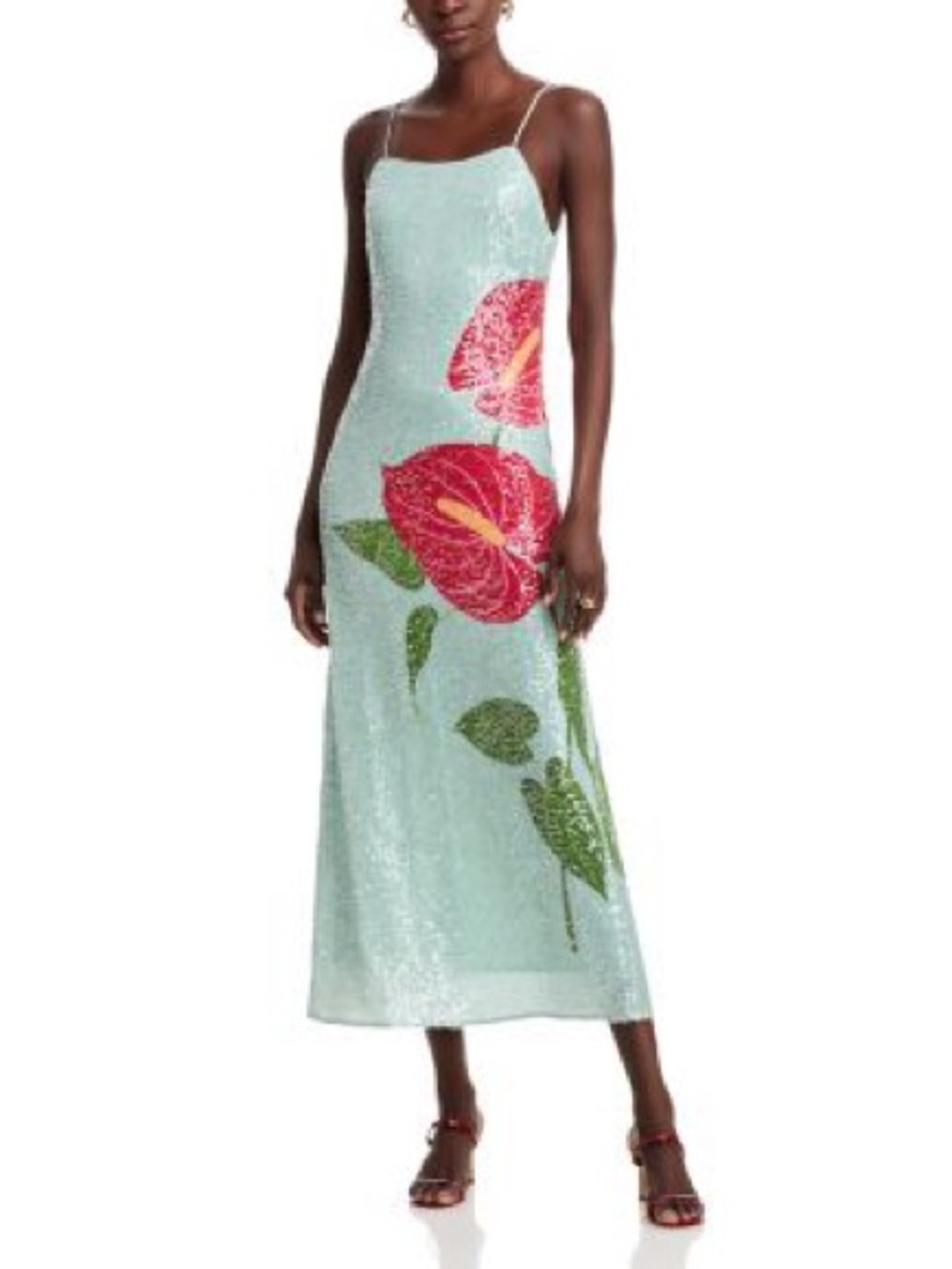 FARM Rio Anthurium Flowers Sequined Slip Dress